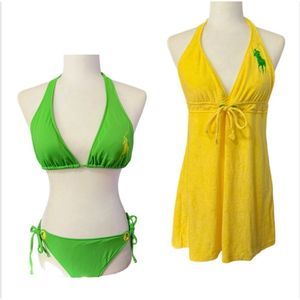 Ralph Lauren* Large Women’s Green Bikini & Yellow Cover Set Size L